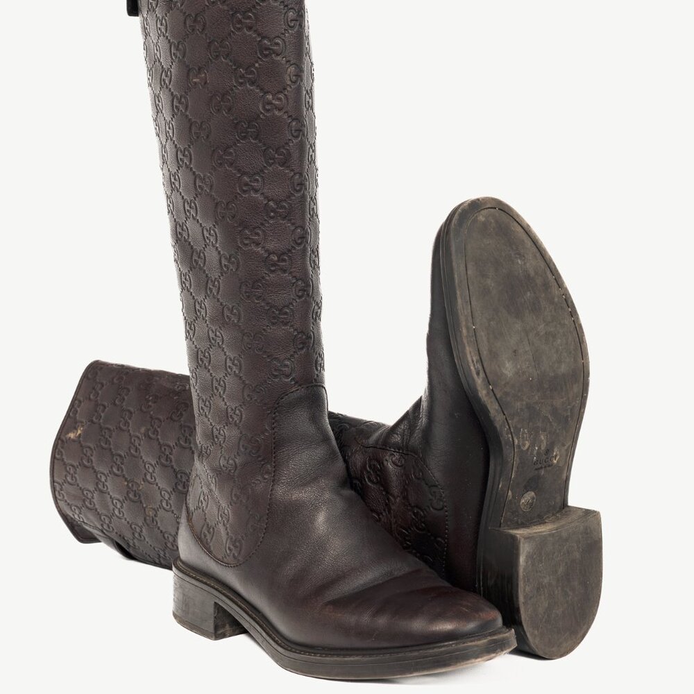 Gucci Maud Chocolate Soft Guccissima Leather Knee-High Riding Boots - Picture 5 of 13